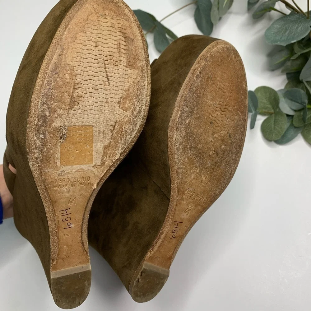 Baldan Tan Brown Suede Platform Wedge Sandals Slide On Mule Designer